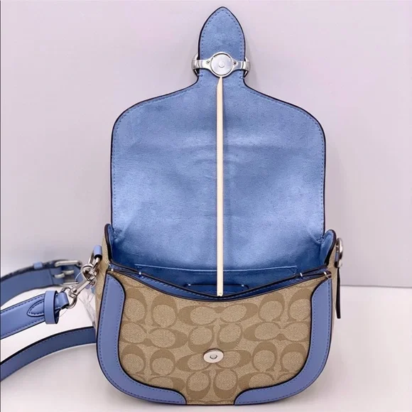 Coach Georgie Saddle Bag In Signature Canvas Light Khaki /Marble Blue - Picture 7 of 12